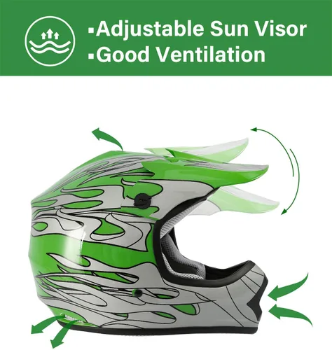 Miniatura 5 de TCT-MOTORPARTS - Casco de motocross (BMX MX), cara completa para niños y jóvenes, carreras en moto todoterreno, de carretera, cuatrimoto (ATV)