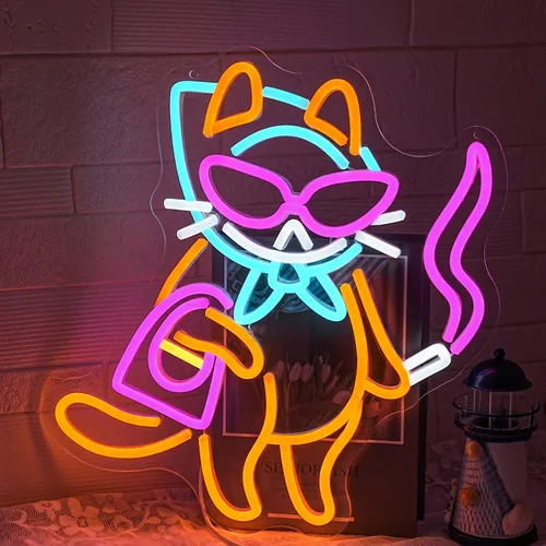 Miniatura 5 de Letrero de neón de gato para decoración de pared, arte de pared de luz de neón de gato genial con interruptor regulable, letrero luminoso LED Cool