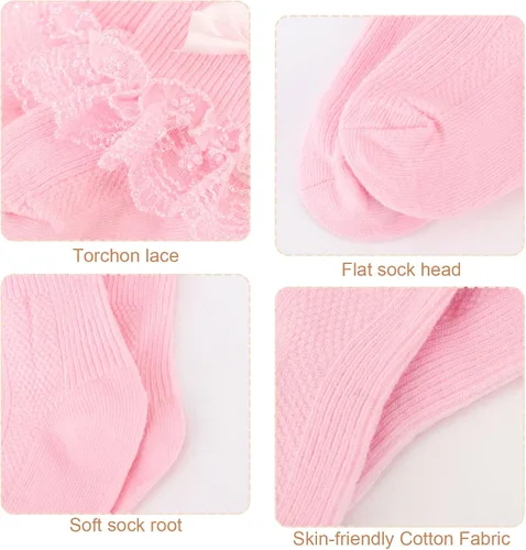 Miniatura 3 de BQUBO - Calcetines de encaje con ojales y volantes, calcetines de encaje para recién nacidobebéniños pequeñosniños pequeños con volantes de verano
