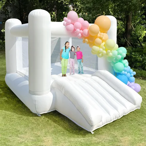 Miniatura 5 de iLink-outer - Casa de rebote blanca para niños grandes de 8 a 12 años, para interiores y exteriores, con tobogán y soplador de aire, 133.86 x 96.46