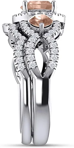 Miniatura 5 de GEMVIO Colección de tres anillos de piedra, 1 34 CTTW de corte redondo natural y creado en laboratorio y anillo de compromiso de oro de 14 quilates