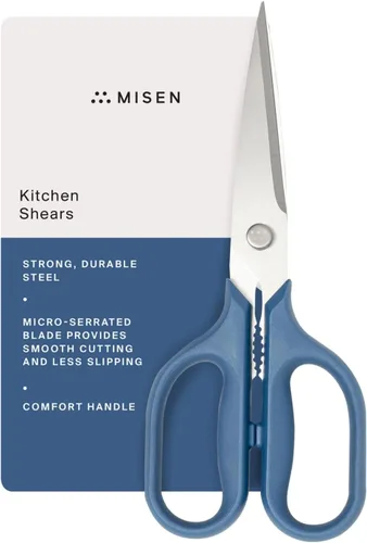 Miniatura 11 de Misen Tijeras de cocina resistentes, acero inoxidable, tijeras versátiles y fáciles de limpiar para carne, hierbas y verduras, mango ambidiestro Rojo