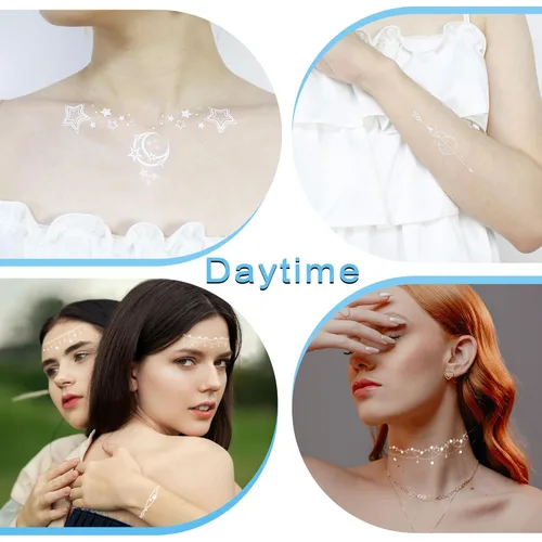 Miniatura 7 de Tatuajes temporales luminosos azules que brillan en la oscuridad, festival de música, tatuajes de luna, impermeable, planeta estrella, tatuaje falso