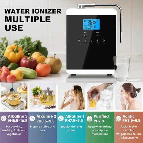 Miniatura 6 de Máquina ionizadora de agua alcalina para el hogar, 11 placas de titanio, máquina de agua alcalina, purificador de agua ácido pH 4-10.5, filtro