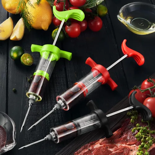 Miniatura 5 de JY COOKMENT Jeringa para inyector de carne, inyector de sabor marinado de 1 onza con 2 agujas profesionales, 1 cepillo de limpieza (negro)