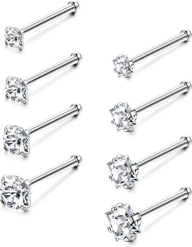 Miniatura 8 de Jstyle Anillos de nariz hipoalergénicos de acero inoxidable quirúrgico de 0.61 oz y 0.78 onzas (0.63 oz), 0.71 oz, circonita cúbica, piercing