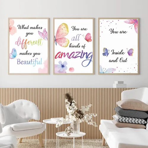 Miniatura 3 de Zonon Juego de 9 piezas de decoración de pared de mariposa en acuarela, con cita inspiradora de mariposas, 8 x 10 pulgadas, frases motivacionales