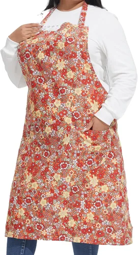 Miniatura 27 de Delantales de algodón y lino para hornear, talla grande, para mujer, con bolsillos, cocina