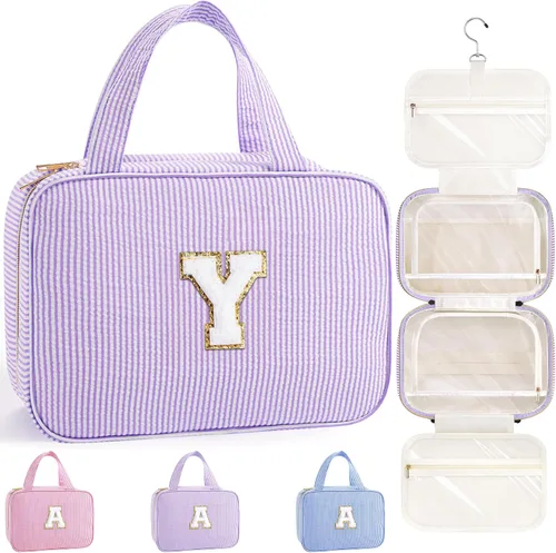 Miniatura 27 de TOPEAST Neceser colgante de viaje, bolsa de aseo personalizada con inicial, regalos de cumpleaños para mamá, hija, hermana, amigas, artículos Púrpura