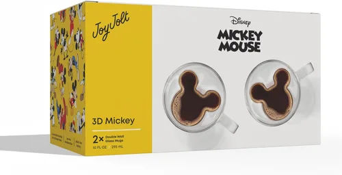 Miniatura 8 de JoyJolt Disney - Juego de 2 tazas de vidrio 3D de Mickey Mouse, tazas de café de vidrio de doble pared aisladas de 10 onzas con diseño 3D, juego