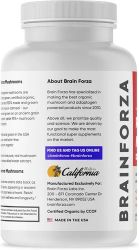 Miniatura 2 de Brain Forza Cápsulas orgánicas de hongos reishi rojos, apoyo inmunológico alimentado por hongos adaptogénicos, salud cardíaca y cardiovascular