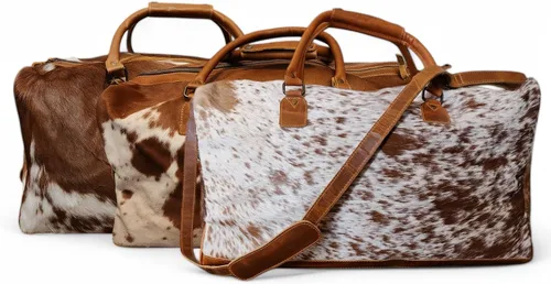 Ranch Junkie Highlands Large Genuine Cowhide Weekender Cowhide Duffel