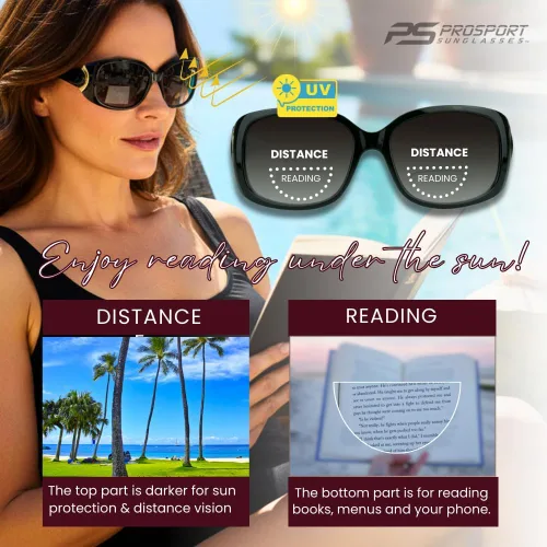 Miniatura 4 de proSPORT Lentes de sol bifocales para mujer, diseño moderno de guepardo, dorado, plateado, de gran tamaño, Jackie O, degradado, negro, tortuga