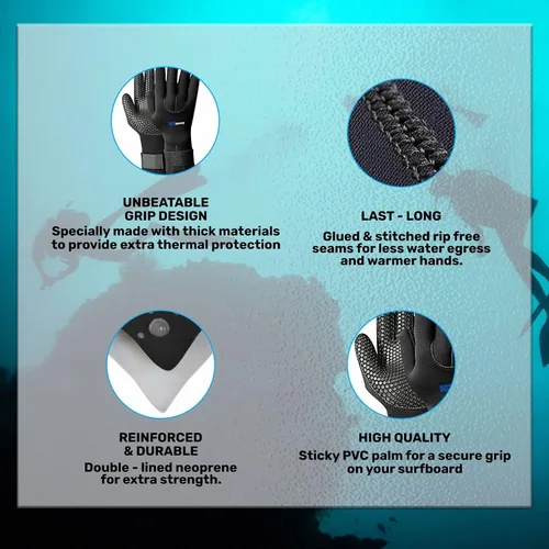 Miniatura 6 de H2ODYSSEY Ultrazip Therma Grip Glove - Five Finger Water Glove for Men and Women - Velcro Straps- Anti Skid Palm Grips