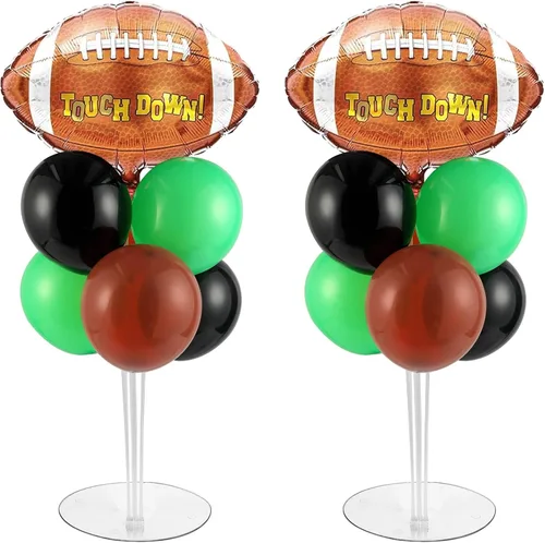 Kit de soporte para globos de fiesta de fútbol 2 juegos con 2 globos de rugby de aluminio tipo bola, centro de mesa temático de fútbol para mesas,