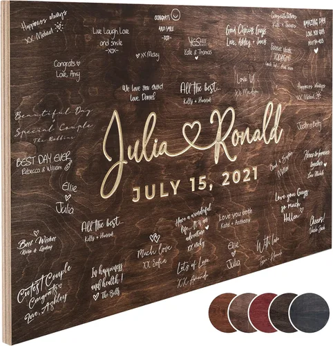 Alternativa personalizada para libro de invitados de boda con nombres y fecha de pareja, 5 colores, 4 tamaños, decoraciones rústicas de boda,