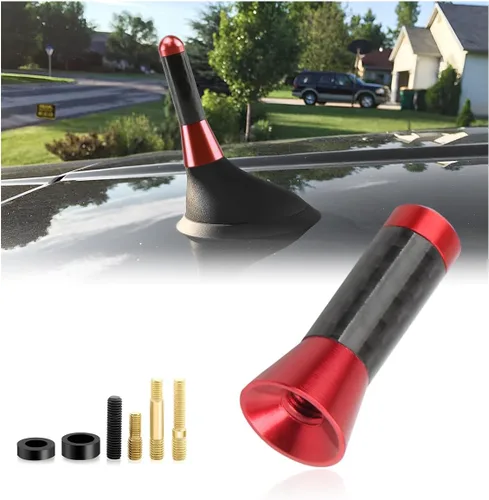 Miniatura 9 de Antena corta para automóvil, antena de radio de aleación de aluminio rechoncha de 1.37 pulgadas con tornillos y juntas de goma, mini antena aérea