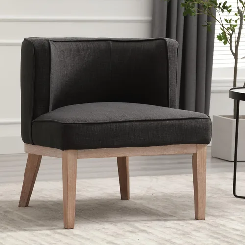 Miniatura 10 de RIVOVA Silla Accent Barrel, silla decorativa de piel sintética tapizada moderna para sofá individual con patas de madera, cómoda silla de club
