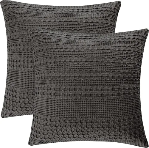 Miniatura 98 de PHF Fundas de almohada con tejido de gofre de 24" x 24", paquete de 2, funda de almohada cuadrada 100% algodón para decoración de ropa de cama, sin