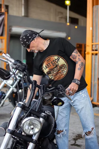 Miniatura 5 de Camiseta de moto Last Stop Biker Rider Route 66 Harley Vintage Mens Black Tee