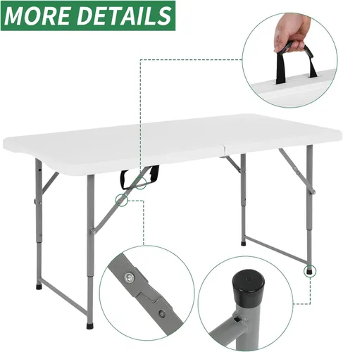 Miniatura 4 de Mesa plegable, mesa de picnic portátil de 4 pies, mesa plegable de plástico con asa, mesa de comedor para interiores y exteriores para fiestas