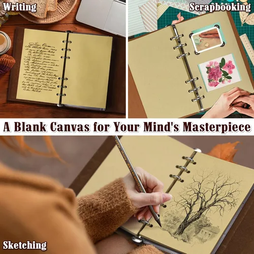 Miniatura 5 de Libreta Maleden de estilo clásico de alta calidad, de hojas recargables, de cuero sintético repujado, diario de viaje con páginas en blanco y Marrón