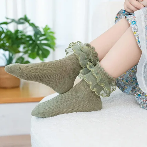 Miniatura 6 de Xiyadun Calcetines de algodón con ribete de encaje con volantes para niñas pequeñas