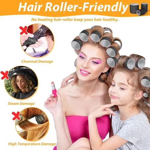 Miniatura 3 de 39 piezas de rulos autoadhesivos de 3 tamaños - Negro de 2.5 pulgadas, 1.9 pulgadas, 1.4 pulgadas con clips de pico de pato para cabello largo