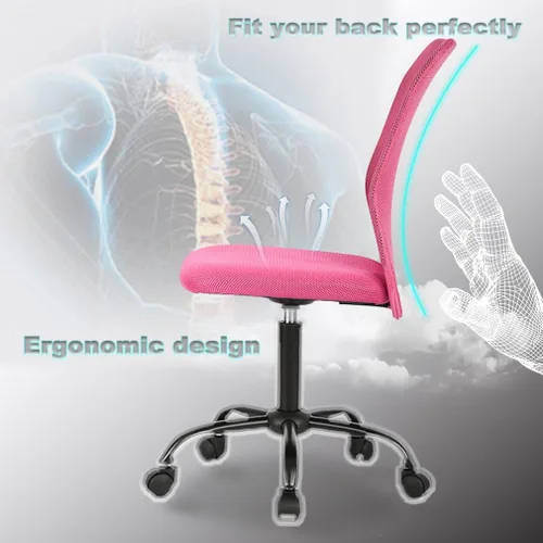 Miniatura 6 de Silla de oficina, silla de computadora con soporte lumbar, silla ejecutiva giratoria con respaldo medio de malla para adultos, paquete de 3 (rosa)