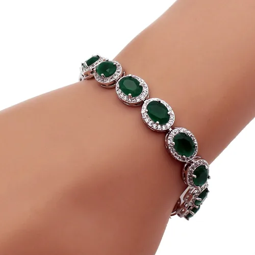 Miniatura 2 de Hermosa Pulsera de tenis ovalada para mujer, zafiro rubí, esmeralda, topacio blanco, plata, 7 pulgadas