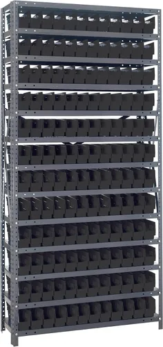 Miniatura 9 de Quantum QSBU-245BK Heavy Duty Shelving Unit with (7) Shelves and (24) QUS245 Black Bins for Garage Warehouse Storage Distribution 400 lb Load
