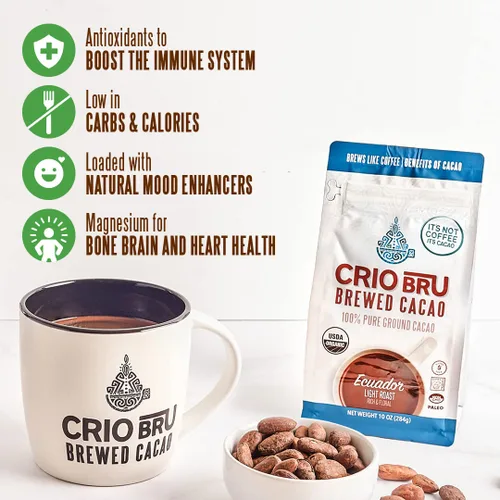 Miniatura 6 de Crio Bru Bebida de Cacao Tostado Ligero con Sabor a Mocha - Alternativa al Café, Bebida Natural y Saludable Hecha con 100% Granos de Cacao Molido