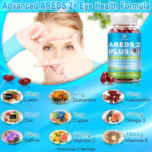 Miniatura 3 de AREDS 2 Plus - Cápsulas blandas de luteína y zeaxantina, vitaminas oculares con astaxantina de 12 mg, vitaminas C, E, azafrán y DHA, protección