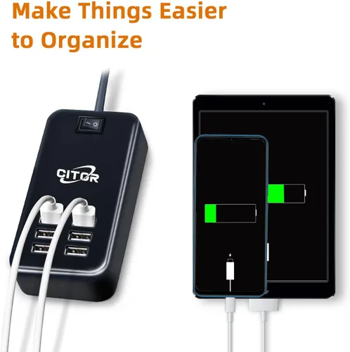 Miniatura 3 de Cargador USB multipuerto, estación de carga USB de 6 puertos para múltiples dispositivos, teléfono, tableta, regleta de alimentación con interruptor