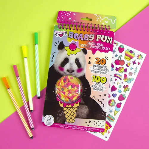 Miniatura 2 de Fashion Angels Photo-real Panda - Cartera compacta de bocetos para principiantes, bloc de bocetos de animales con fotos reales y calcomanías