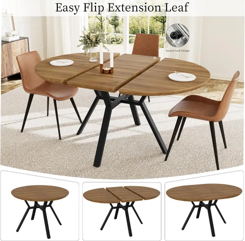 Miniatura 4 de HIPIHOM Juego de mesa de comedor redonda extensible para 6 personas, mesa de cocina extensible de 43.3 a 59.1 pulgadas con 6 sillas tapizadas, Mesa