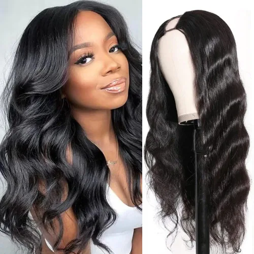 Miniatura 11 de Peluca de Cabello Humano con Parte en U, Cabello Ondulado con Cordón de Cierre, Densidad 180%, Peluca de Parte en U, Cabello Humano Virgen Brasileño