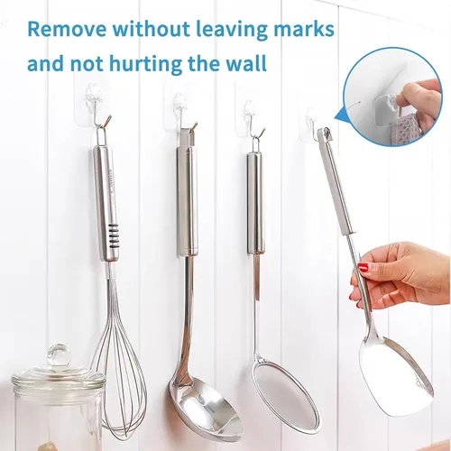 Miniatura 5 de Paquete de 24 ganchos autoadhesivos resistentes, 33 libras máximo, transparentes, impermeables, ganchos de pared adhesivos para llaves, baño, ducha