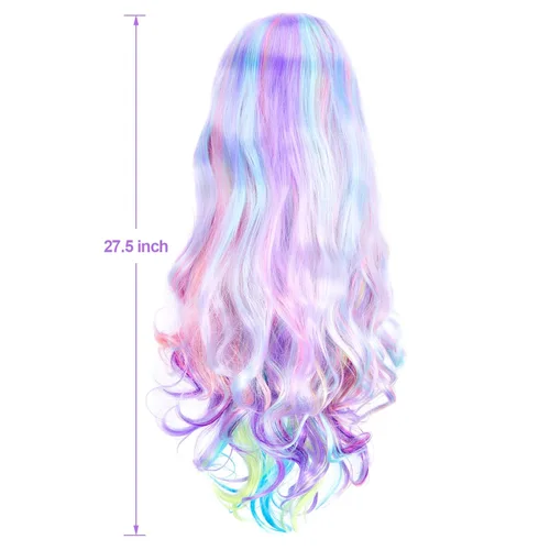 Miniatura 4 de AGPTEK Peluca de pelo largo y ondulado con arco iris, resistente al calor, para festivales de música, fiestas temáticas, bodas, conciertos, citas