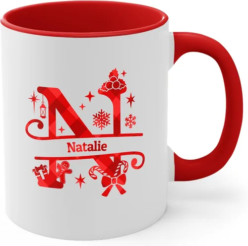 Miniatura 8 de Taza de café con inicial de decoración navideña con nombre, taza personalizada para mujeres y hombres, regalos con monograma, tazas de café