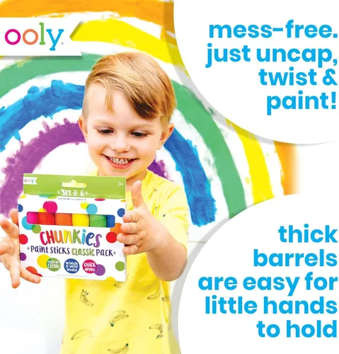 Miniatura 6 de Ooly Chunkies - Juego de 6 barras de pintura de neón para niños, juego de palitos de pintura de témpera de colores neón, sin ensuciar, suministros