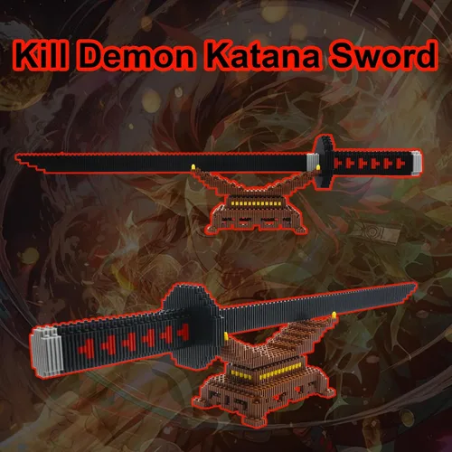 Miniatura 2 de Beego Kill Demon Sword - Juego de construcción de espada negra Tanjirou de 19 pulgadas con soporte para espada