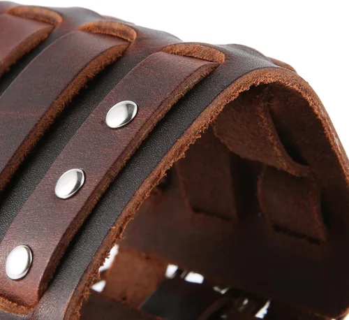 Miniatura 11 de HZMAN Anillo de aleación para hombre, pulsera de cuero genuino, tono plateado, ajustable