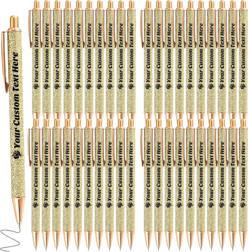 Miniatura 13 de 10 bolígrafos personalizados con purpurina, bolígrafos impresos personalizados a granel, bolígrafos retráctiles de tinta negra para graduación