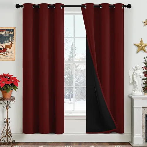 Miniatura 218 de Yakamok Cortinas negras, cortinas de ventana con aislamiento térmico y eficiencia energética para dormitorio, cortinas opacas completas y cortinas