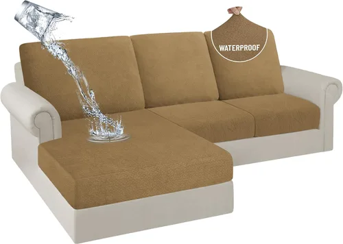 Miniatura 30 de HDCAXKJ Fundas de Cojines para Sofá Seccional 100% Impermeables, 3 Piezas, Forma de L, Funda Seccional Elástica para Chaise, Juego de Fundas