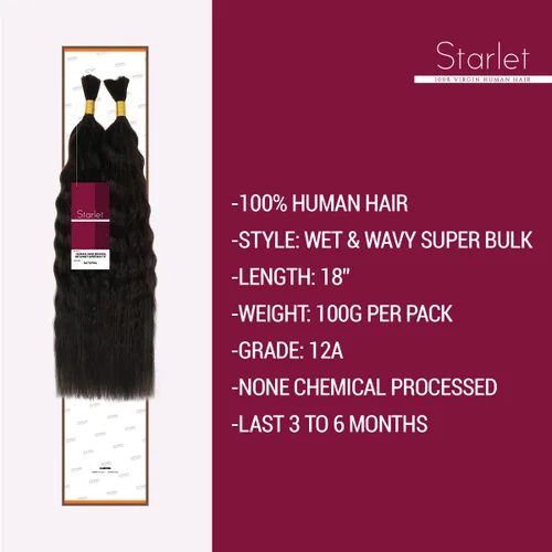 Miniatura 5 de Starlet - Extensiones de cabello humano virgen húmedo y ondulado súper a granel para micro trenzado, 18 pulgadas, 3.53 onzas, 2 paquetes