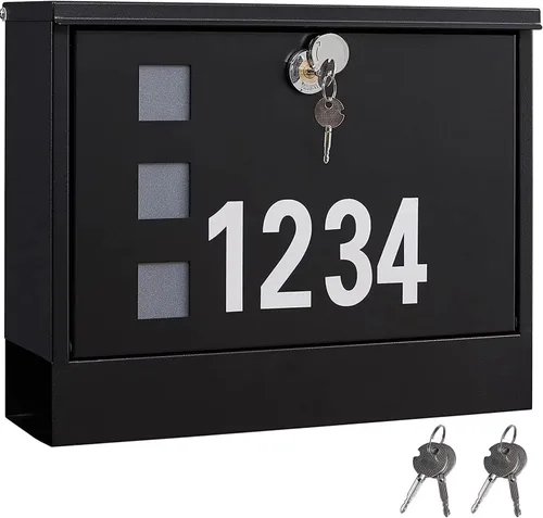 Miniatura 17 de LAND·VOI Buzón con cerradura montado en la pared, buzón de metal con tres juegos de calcomanías de números de buzón de correo, 4 llaves, 14.4" x