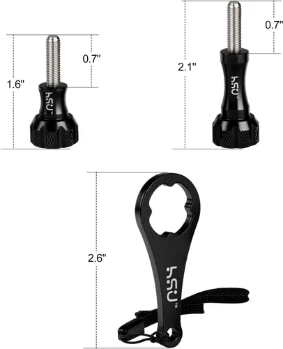 Miniatura 2 de HSU Juego de tornillos de mariposa de aluminio + llave para GoPro Hero 13, 12, 11, 10, 9, 8, 7, 6, 5, 4, 3, AKASO Campark y otras cámaras de acción