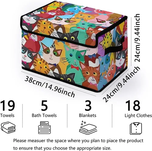 Miniatura 2 de Contenedores de almacenamiento apilables para ropa con tapas, organizadores de clóset con estampado de gatos de tela para el hogar y la oficina